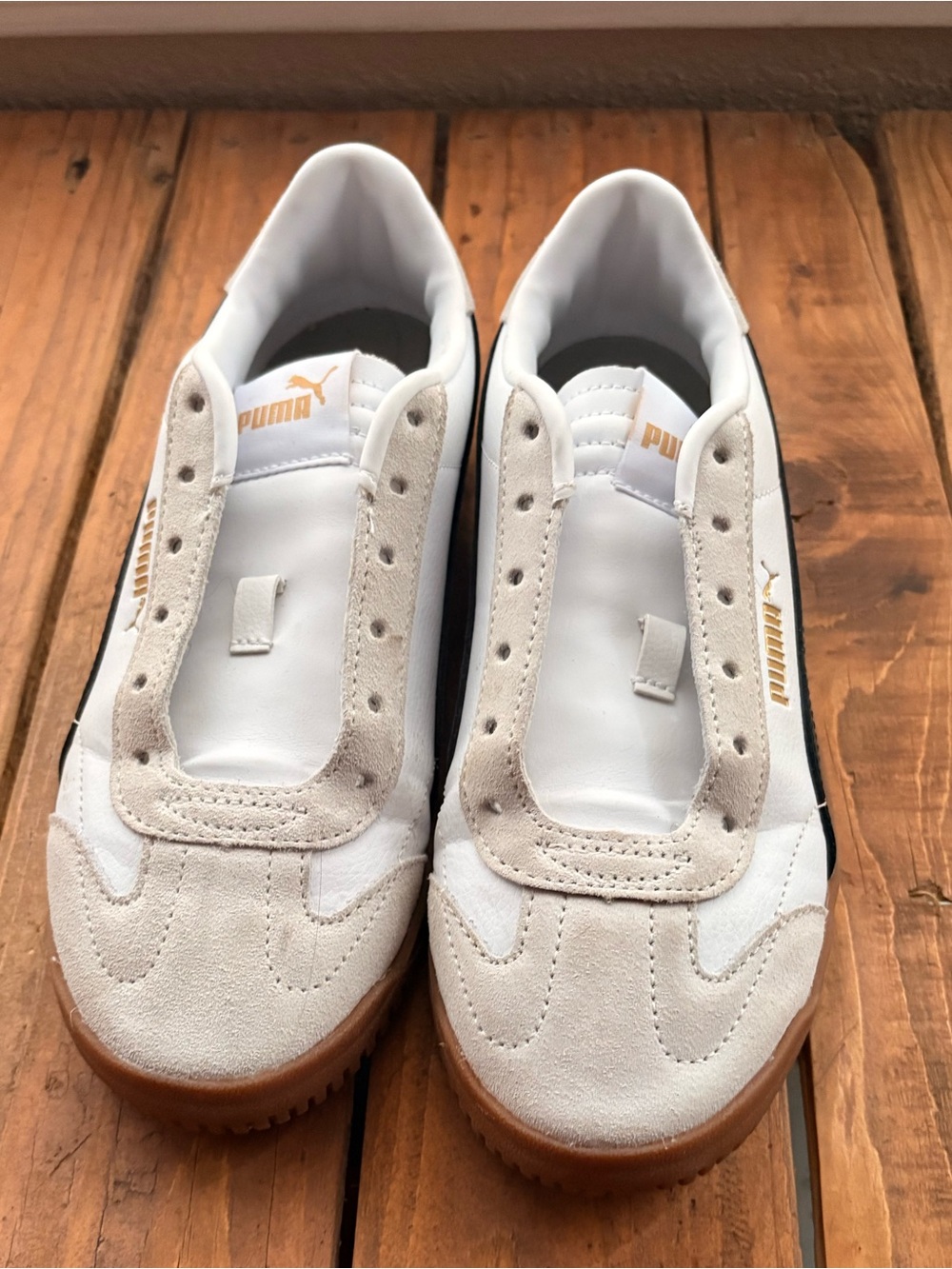 Puma Kids White Sneakers with Gum Sole